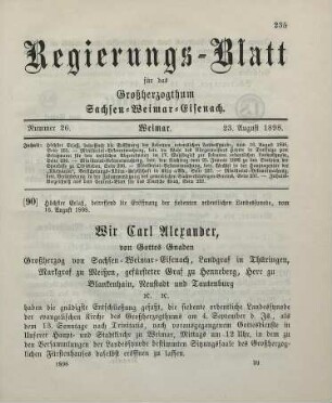 90. Höchster Erlaß, betreffend die Eröffnung der siebten ordentlichen Landessynode