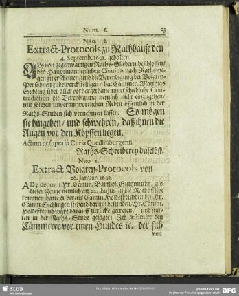 Nro. 2. Extract Voigtey-Protocols von 26. Januar. 1692