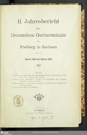 11.1899/1900: Jahresbericht der Deutschen Gerberschule zu Freiberg in Sachsen
