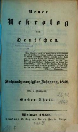 Neuer Nekrolog der Deutschen. 26, 26. 1848 (1850)