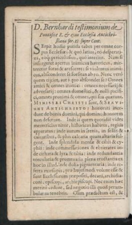 D. Bernhardi testimonium de Pontifice R. & eius Ecclesia Antichristiana ser. 33. super cant.