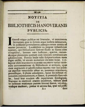 Notitia De Bibliothecis Hanoveranis Publicis.