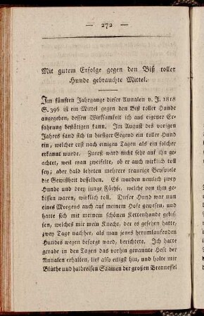 Mit gutem Erfolge gegen den Biß toller Hunde gebrauchte Mittel