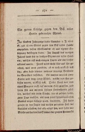 Mit gutem Erfolge gegen den Biß toller Hunde gebrauchte Mittel