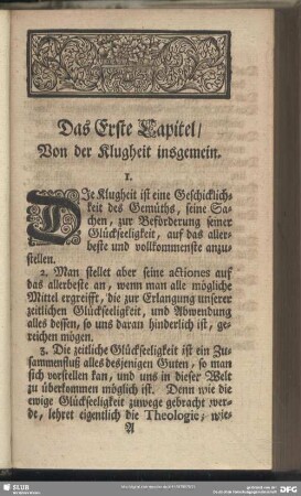 Das Erste Capitel, Von der Klugheit seine Actiones anzustellen