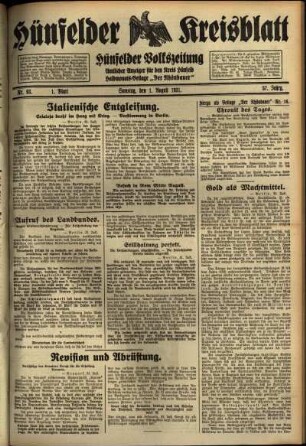 Ausgabe vom Samstag, den 01. August 1931.