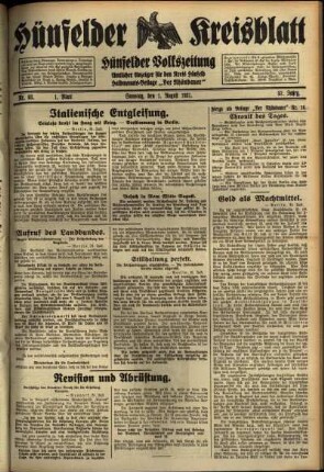 Ausgabe vom Samstag, den 01. August 1931.