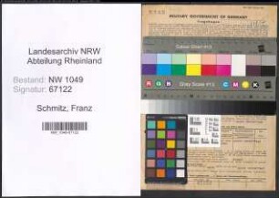 Entnazifizierung Franz Schmitz , geb. 09.11.1890 (Kaufmann)