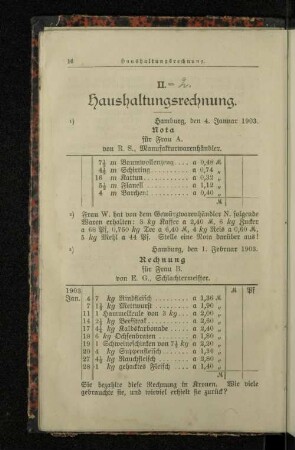 II. Haushaltungsrechnung.