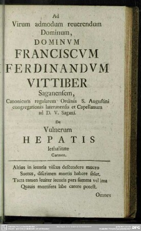 De vulnerum hepatis lethalitate carmen