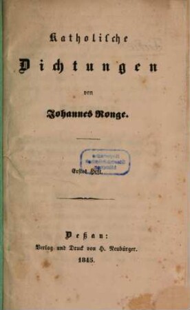 Katholische Dichtungen von Johannes Ronge. 1