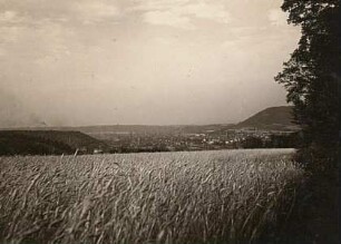Das Freitaler Becken von der Höhe des Backofenfelsens aus. Rechts der Windberg. Links Zechels Höhe