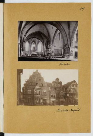 St. Nikolai, Rinteln. Rathaus, Rinteln: Innenansicht Kirche, Ansicht Rathaus (aus: Skizzen- und Fotoalbum 22)