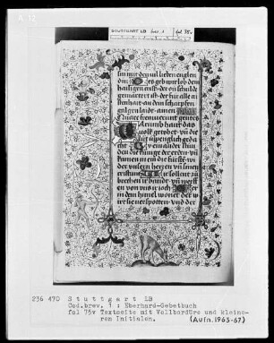 Das Eberhardgebetbuch — Vollbordüre und kleinere Initialen, Folio 75recto
