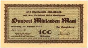 Geldschein / Notgeld, 100 Milliarden Mark, 27.10.1923