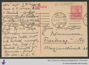 Postkarte von Eiffe vom 01.03.1919.