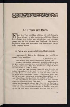 85-104, Die Trauer um Hans
