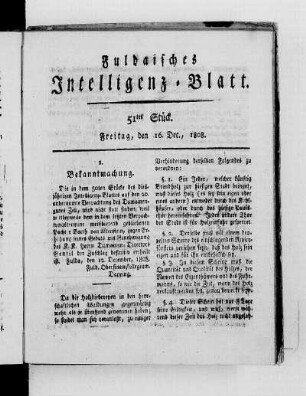 51tes Stück, Ausgabe vom 16. Dec. 1808