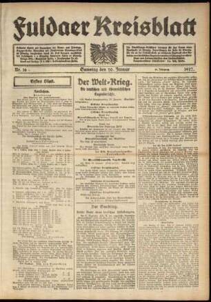 Erste Ausgabe vom Samstag, den 20. Januar 1917.