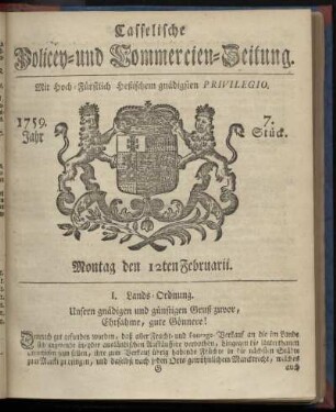 7. Stueck, Montag den 12ten Februarii 1759