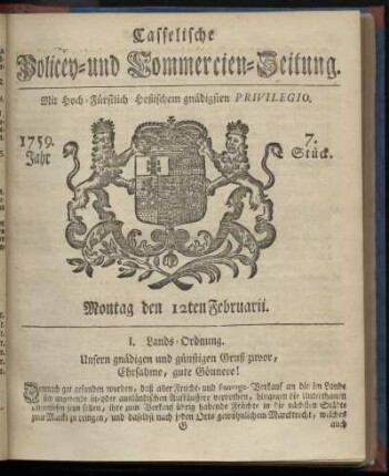 7. Stueck, Montag den 12ten Februarii 1759