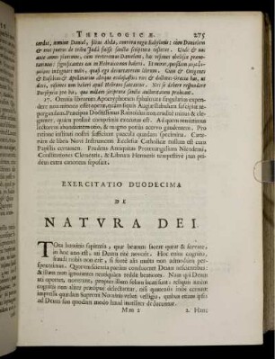 Exercitatio Duodecima. De Natura Dei.