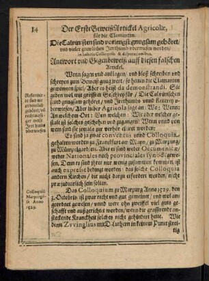Der Erste Beweiß Artickel Agricolae, für die Clamanten.