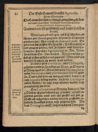 Der Erste Beweiß Artickel Agricolae, für die Clamanten.