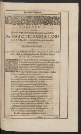 [I.] Threnodia In Obitum ... ac Domini, Dn. Mauritii, Hassiae Landgravii, &c ... a Ludovico Combachio Philosophiae et Med. Doctore ... &c. Medico aulico.