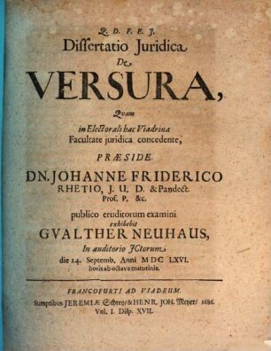 Diss. iur. de versura