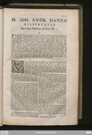 M. Ioh. Andr. Danzii Dissertatio De Caini Nomine ad Gen. IV:1.