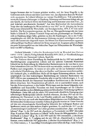 Schneider, Gerhard :: Lübecks Bankenpolitik im Wandel der Zeiten, 1898 - 1978, (Veröffentlichungen zur Geschichte der Hansestadt Lübeck, 25) : Lübeck, Schmidt-Römhild, 1979