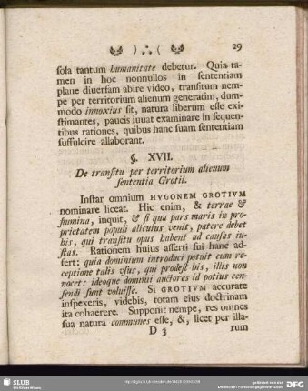 §. XVII. De transitu per territorium alienum sententia Grotii