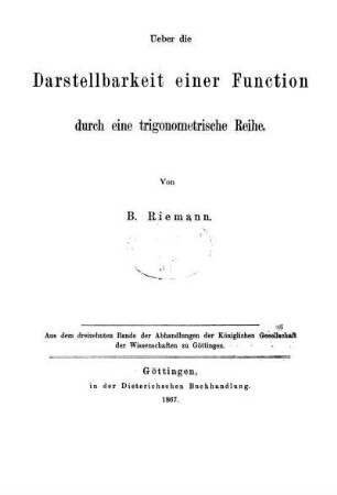 Ueber die Darstellbarkeit einer Function durch eine trigonometrische Reihe