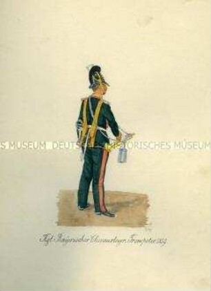Uniformdarstellung, Trompeter des Chevauleger-Regiments, Königreich Bayern, 1859.