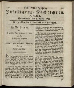 X. Stück. Sonnabends: den 8. Merz 1794.