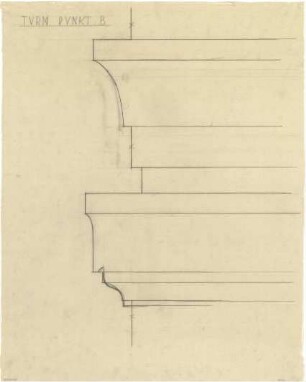 Billing, Hermann; Karlsruhe, (Baden-Württemberg) Ettlinger Tor; Ettlinger Tor, Bebauung Reichspostdirektion - Turm, Punkt B, Gesims (Teilansicht)