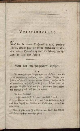 Vorerinnerung. Von den entgegengesetzten Größen.