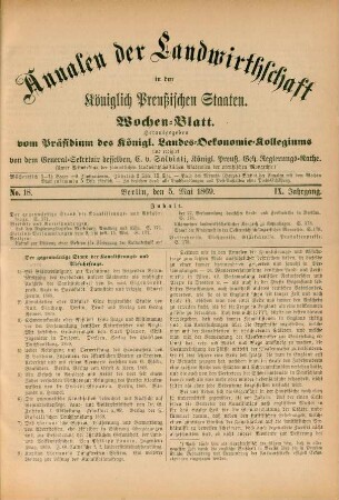 No. 18. Berlin, den 5. Mai 1869. IX. Jahrgang.