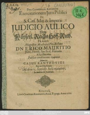 Exercitationem Iuris Publici De S. Caes. Mai. & Imperii Iudicio Aulico