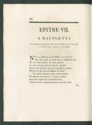 Epitre VII. A Maupertui. La Providence Ne S'Intéresse Point A L'Individu, Mais A L'Espéce.