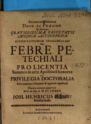 Dissertationem Inauguralem De Febre Petechiali