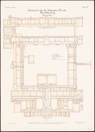 Hochschulen für Bildende Künste und für Musik, Berlin-Charlottenburg: Hochschule für Bildende Künste: Grundriss Kellergeschoss mit Rohrschema 1:200