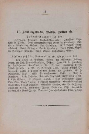 II. Kleidungsstücke, Wäsche, Betten etc.
