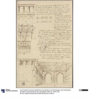 Entwürfe zur Kombination von Rundbogen und horizontalem Architrav & Domentwurf für den Kronprinzen