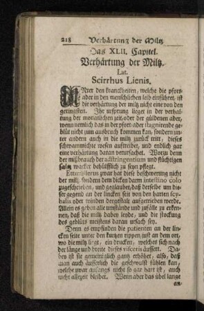 Das XLII. Capitel. Verhärtung der Milz. Lat. Scirrus Lienis.
