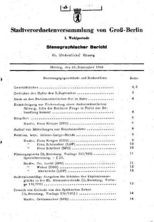 Nr. 83, 20. September 1948, Ordentliche Sitzung