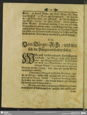 VII. Vom Bürger-Recht, und wie sich die Bürger verhalten sollen