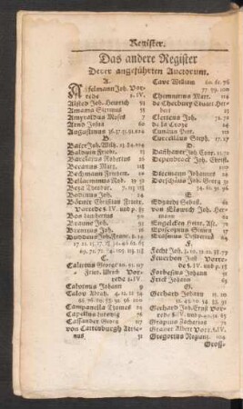 Das andere Register Derer angeführten Auctorum.