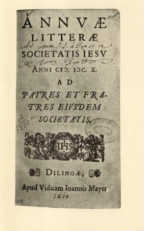 [Title-page of Annuae litterae Societatis Iesu]